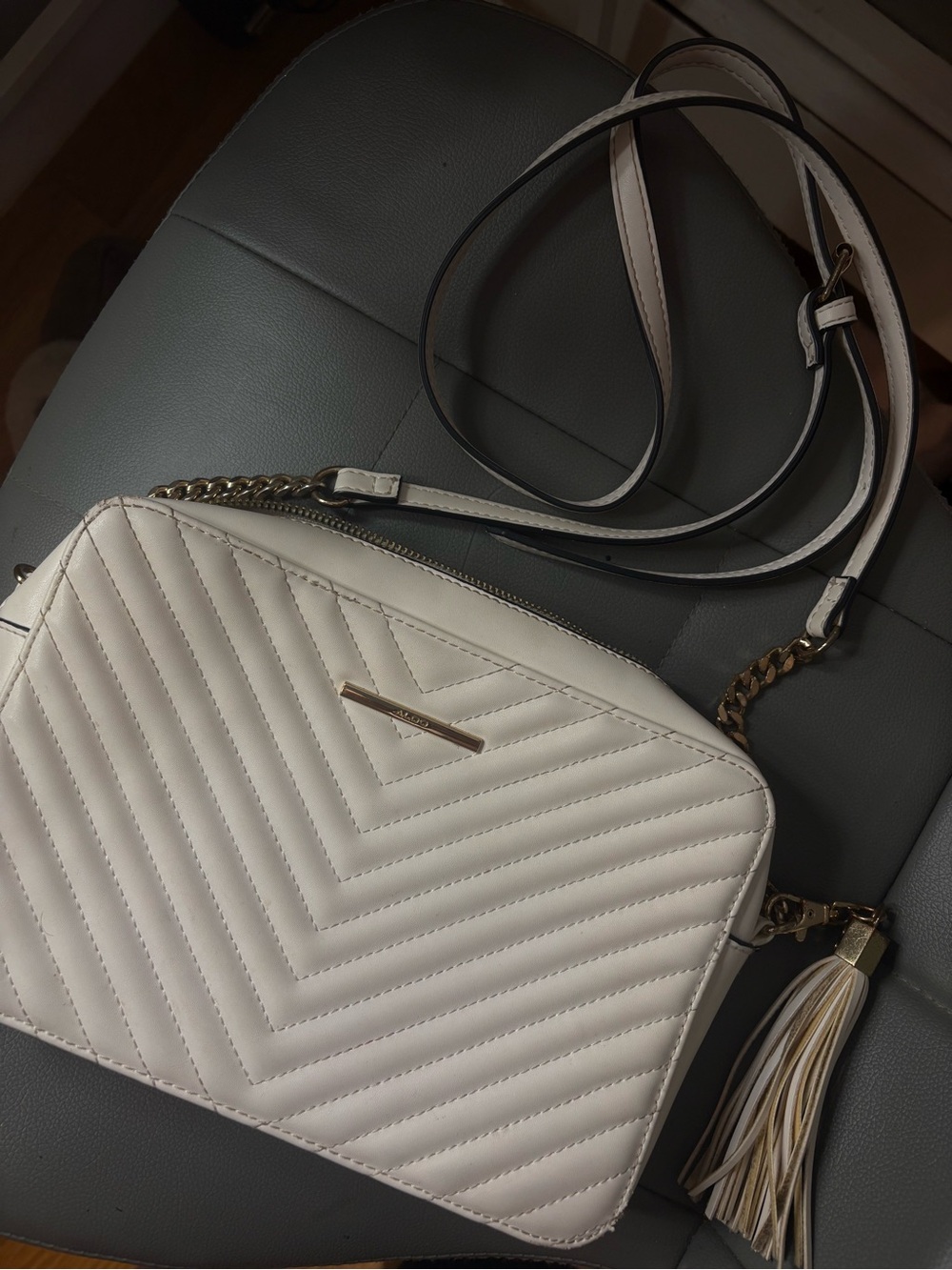 White Quilted Crossbody Bag with Tassel